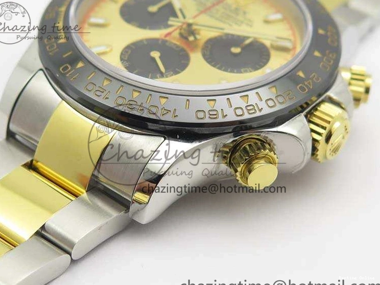 1230 FlexibleFit Daytona SS YG Ceramic Bezel JH Best Edition Gold Dial On SS YG Bracelet A 3528